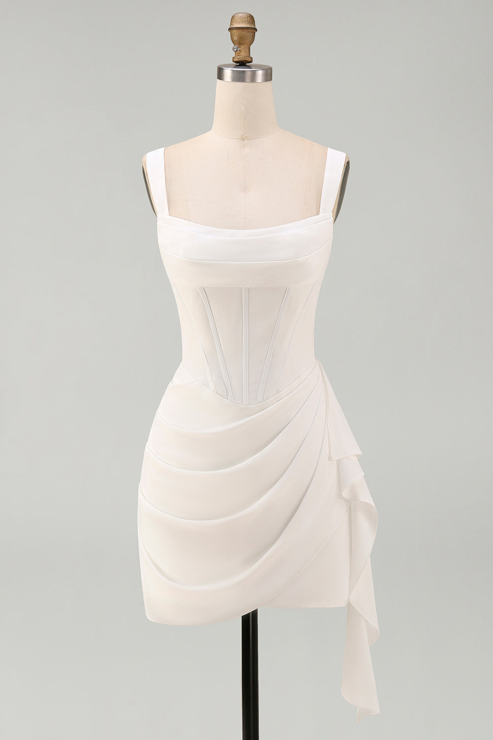 White Bodycon Mini Dress with Ruffle, Party Dress