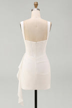 White Bodycon Mini Dress with Ruffle, Party Dress