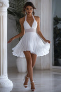 White Chiffon Maxi Dress, A Line Halter Neckline
