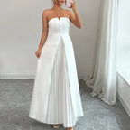 White Strapless Maxi Dress, Sweetheart Pleated Gown