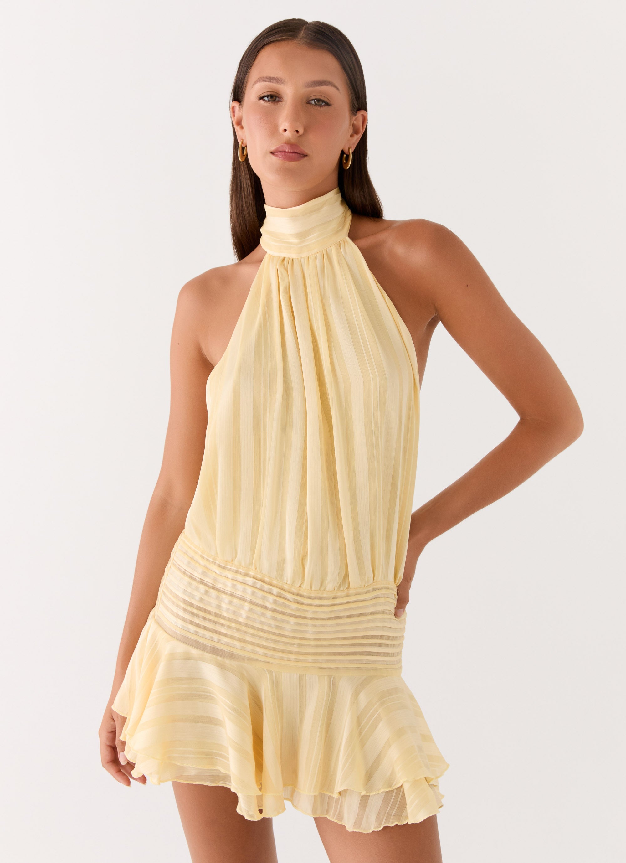 Willow Collection | Women's Chiffon Mini Dress with Halter Neckline | Flattering Fit for Summer Events