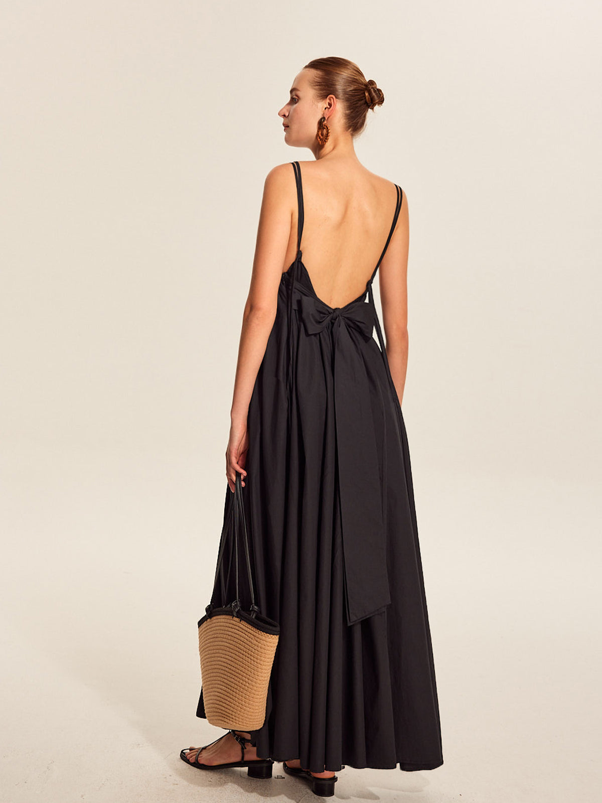 Women’s 100% Cotton Backless Maxi Dress – V-Neck Adjustable Strap Sleeveless Elegant Summer Dress