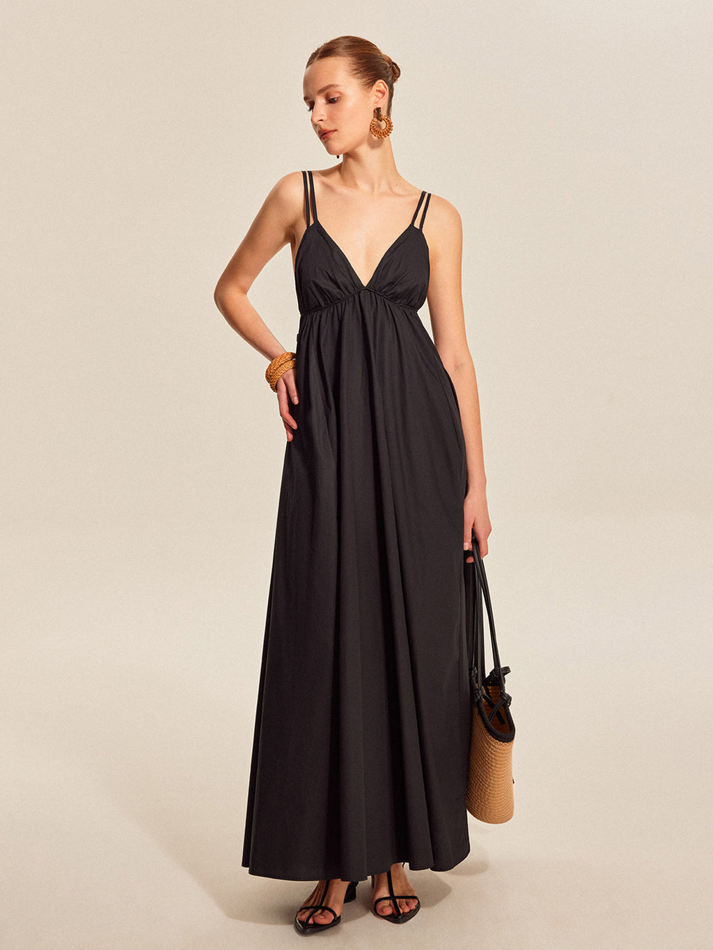 Women’s 100% Cotton Backless Maxi Dress – V-Neck Adjustable Strap Sleeveless Elegant Summer Dress