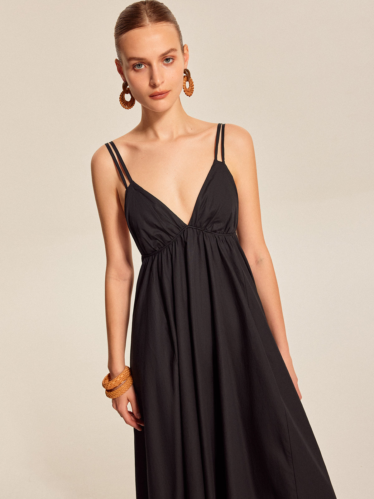 Women’s 100% Cotton Backless Maxi Dress – V-Neck Adjustable Strap Sleeveless Elegant Summer Dress
