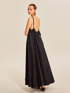 Women’s 100% Cotton Backless Maxi Dress – V-Neck Adjustable Strap Sleeveless Elegant Summer Dress