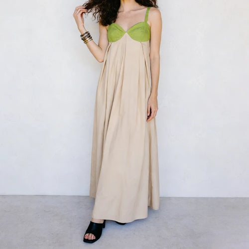 Contrast Color Sleeveless Flowy Maxi Dress, Loose Fit