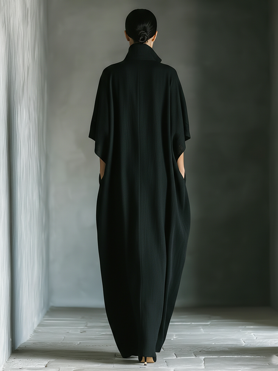 Eclipse Deep-V Kaftan Maxi Dress Black Oversized Cocoon Linen Dress