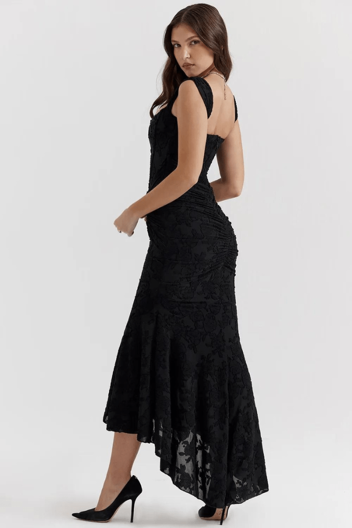 Women’s Elegant Vintage Georgette Maxi Dress – Timeless Bodycon Evening Gown
