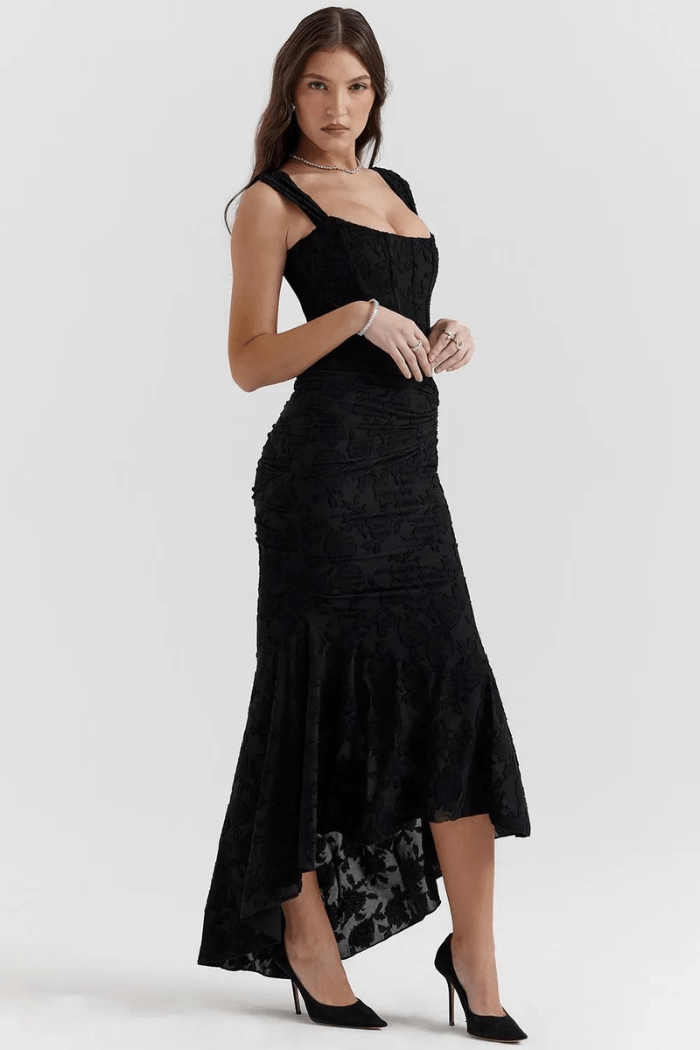 Women’s Elegant Vintage Georgette Maxi Dress – Timeless Bodycon Evening Gown