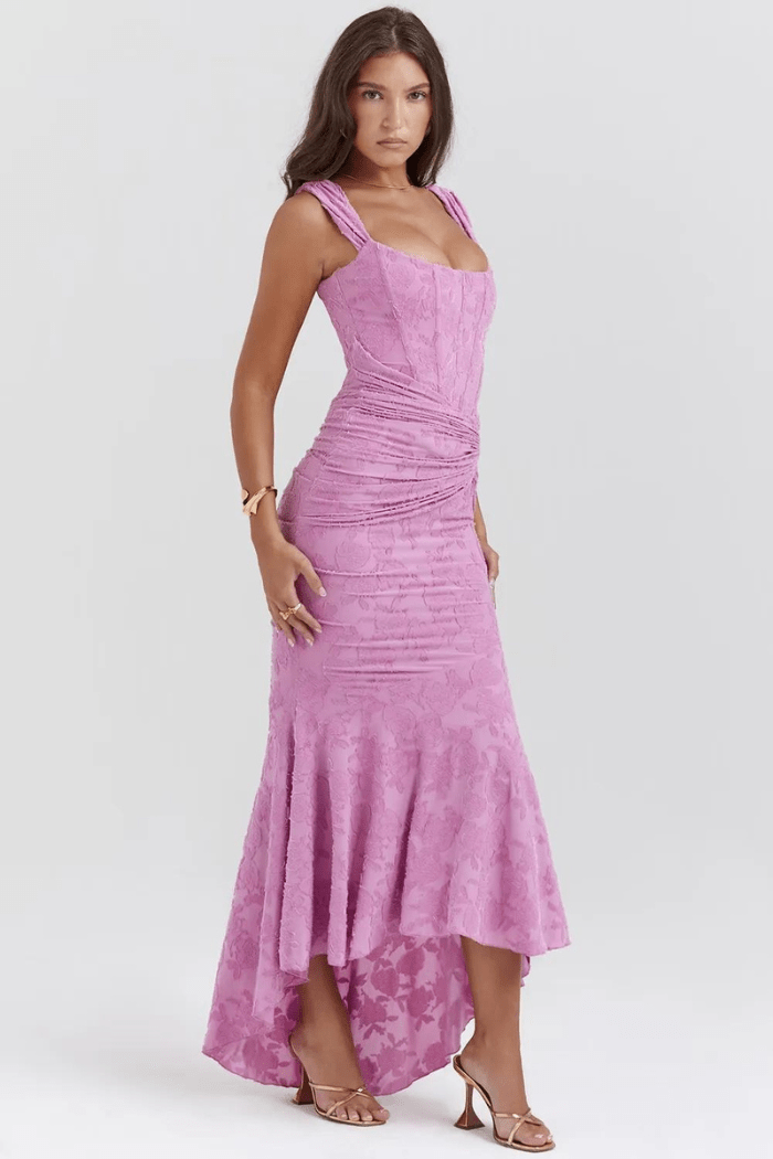 Women’s Elegant Vintage Georgette Maxi Dress – Timeless Bodycon Evening Gown