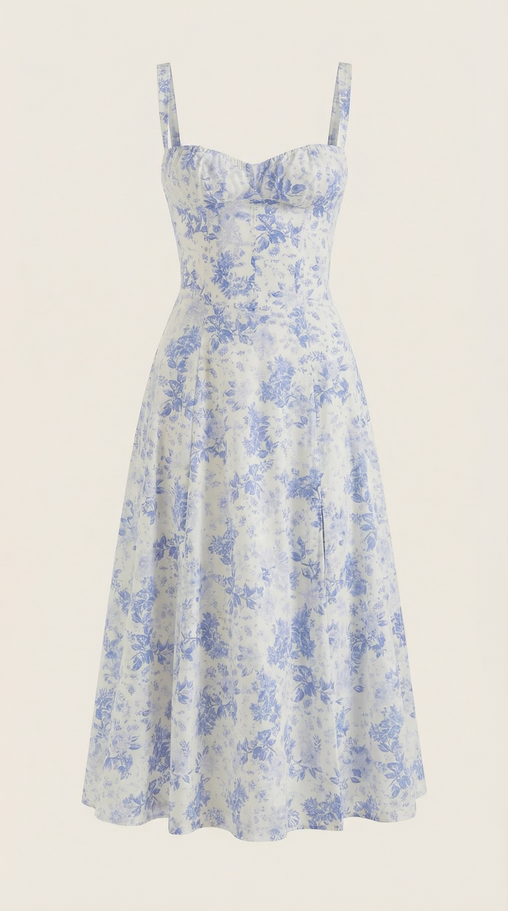 Blue Floral Midi Sundress, Sweetheart A Line Tea Dress