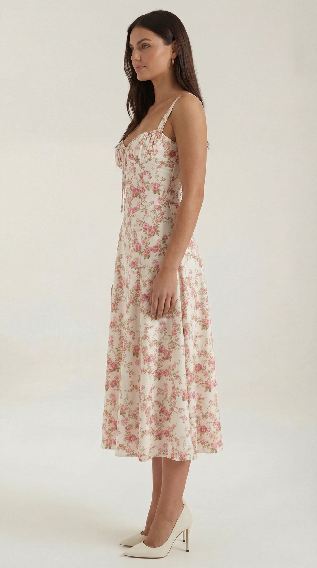 Blue Floral Midi Sundress, Sweetheart A Line Tea Dress