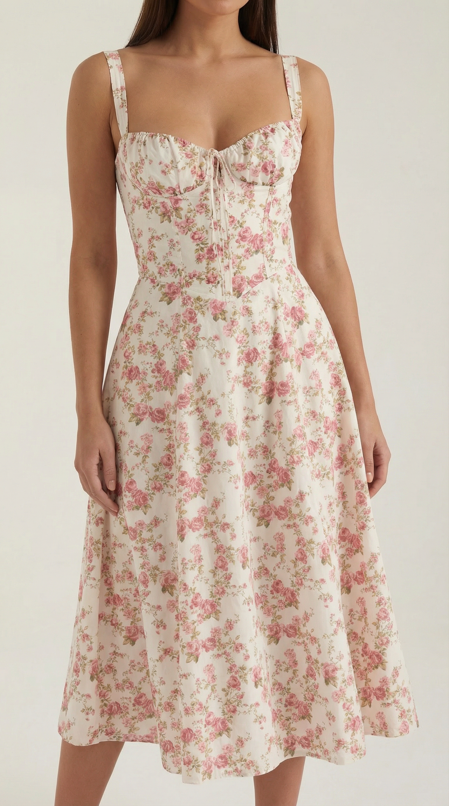 Blue Floral Midi Sundress, Sweetheart A Line Tea Dress