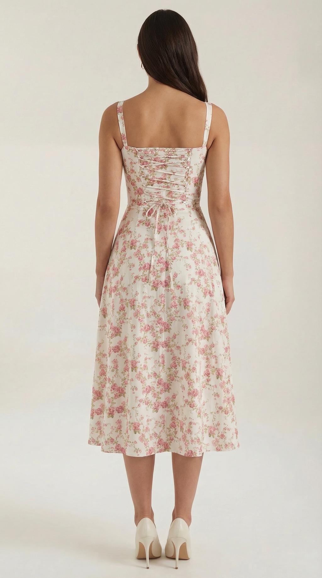 Blue Floral Midi Sundress, Sweetheart A Line Tea Dress