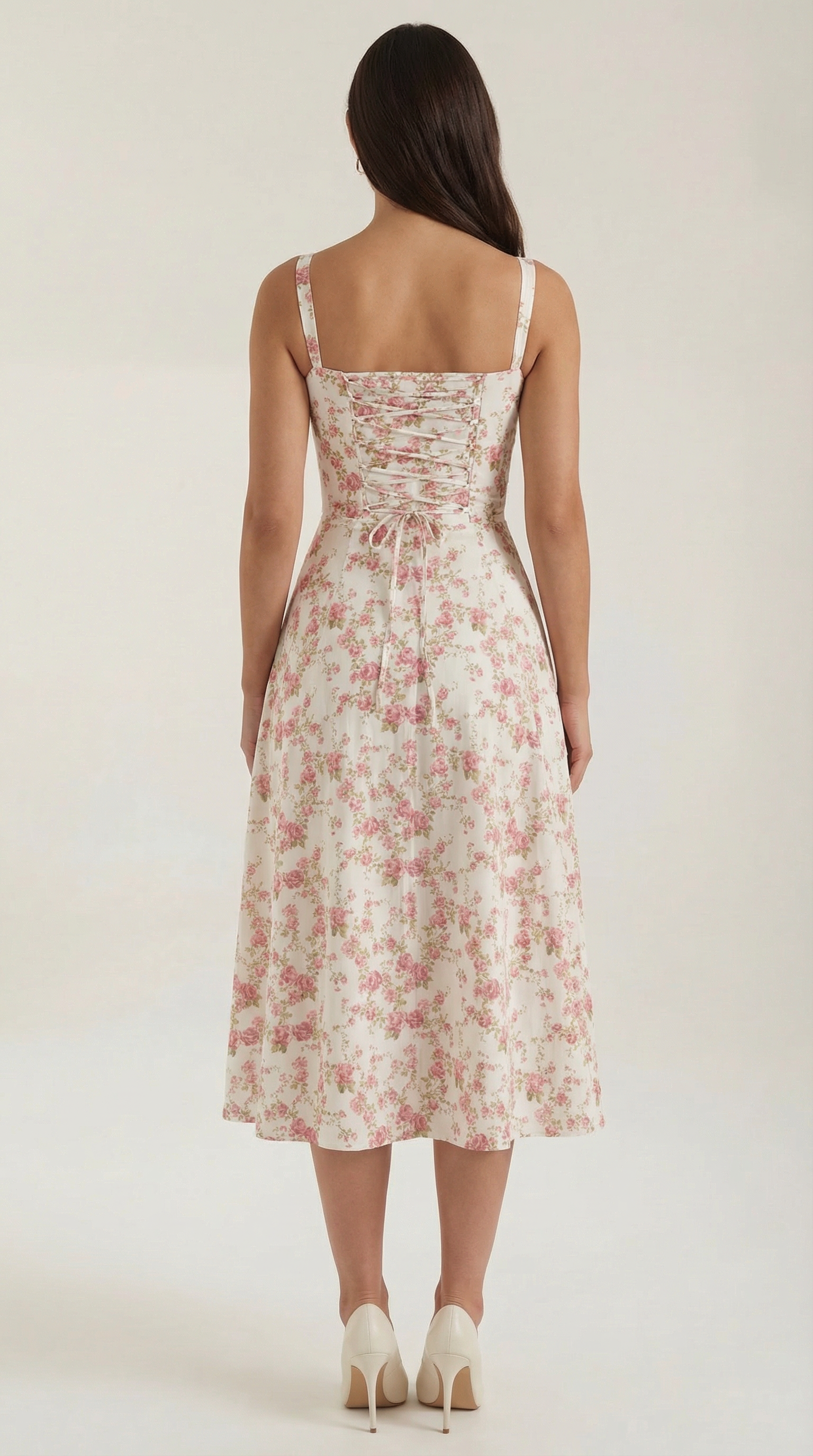 Blue Floral Midi Sundress, Sweetheart A Line Tea Dress
