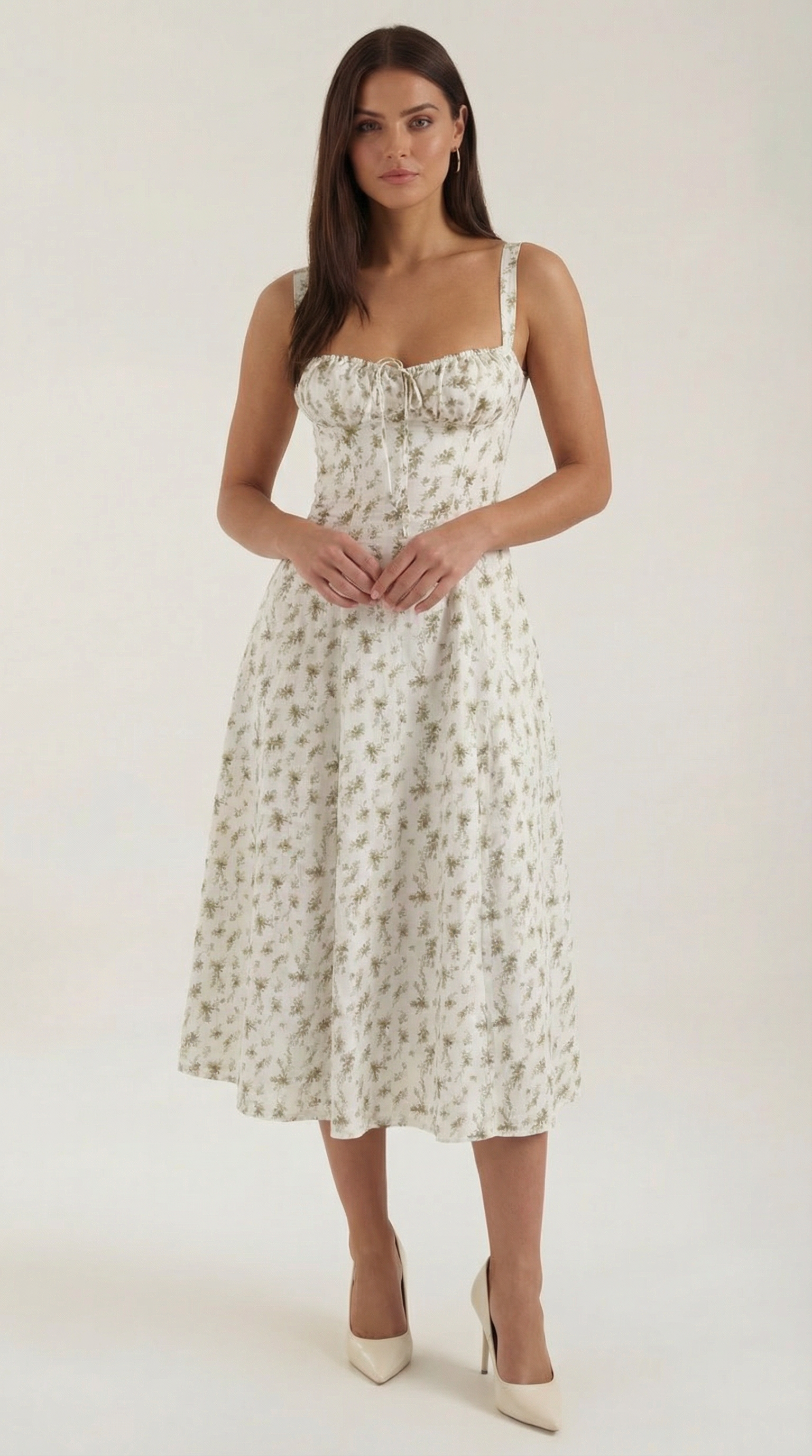 Rosa Mae Women’s Midi Sundress – Sweetheart Neckline Floral A-Line Tea-Length Dress, Cottagecore Elegant Summer Outfit