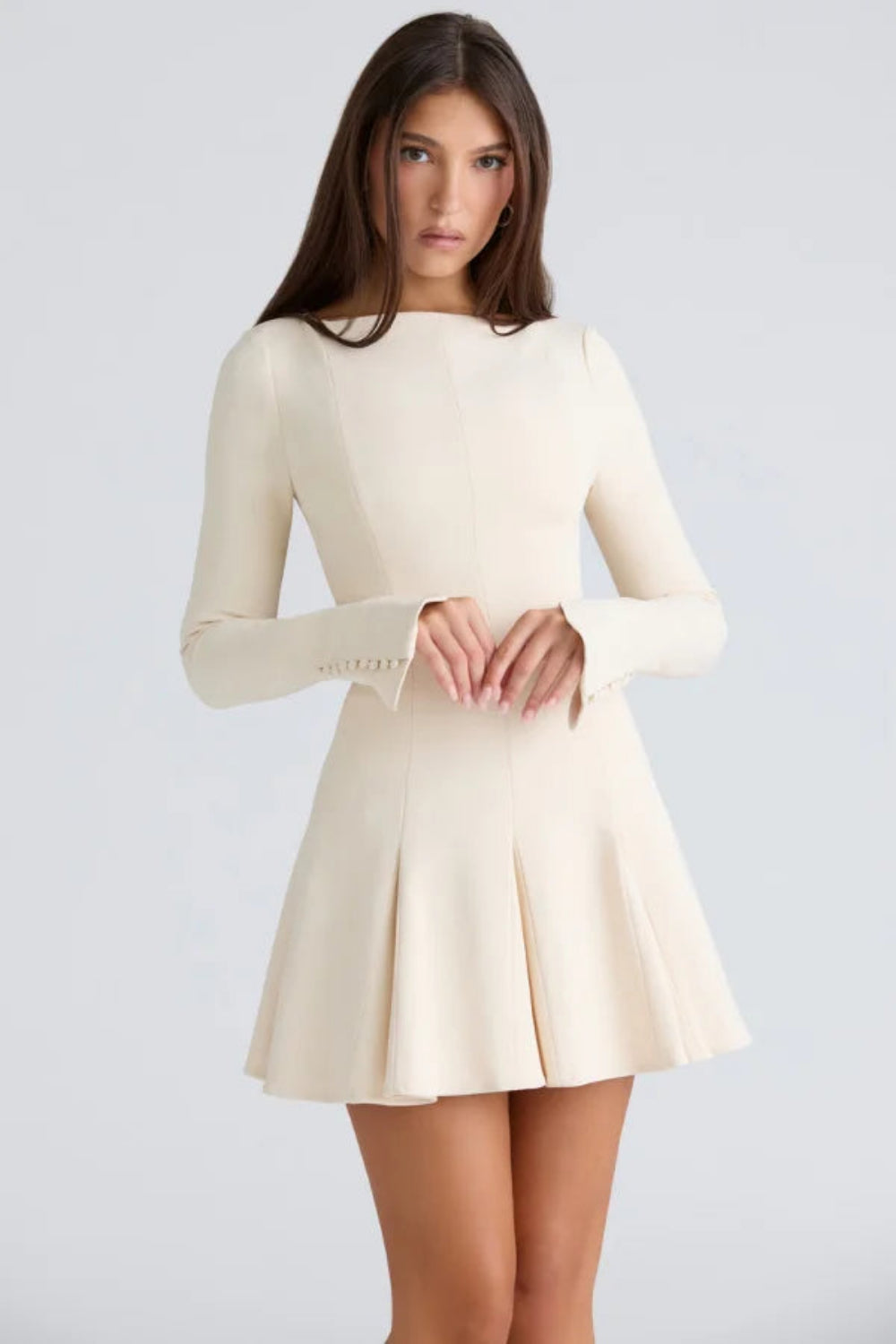 Women’s A-Line Crepe Dress – Mia Structured Boat Neck Elegant Formal Dress