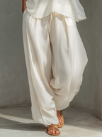 Solstice Sheer Tank & Harem Trouser Set  Ivory Linen Two-Piece Lounge set
