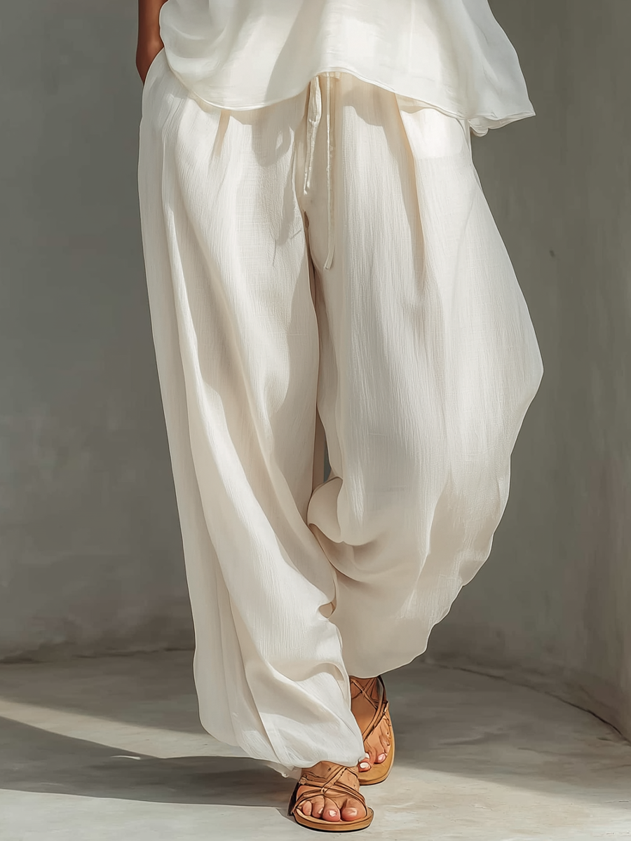 Solstice Sheer Tank & Harem Trouser Set  Ivory Linen Two-Piece Lounge set