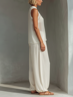 Solstice Sheer Tank & Harem Trouser Set  Ivory Linen Two-Piece Lounge set