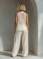 Solstice Sheer Tank & Harem Trouser Set  Ivory Linen Two-Piece Lounge set