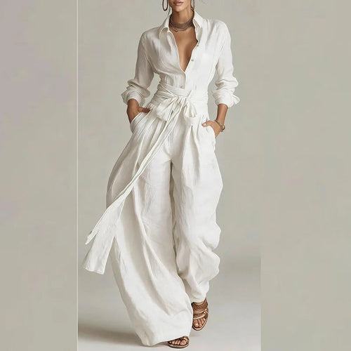 Button Shirt & Lace Up Pants Two Piece Suit Set