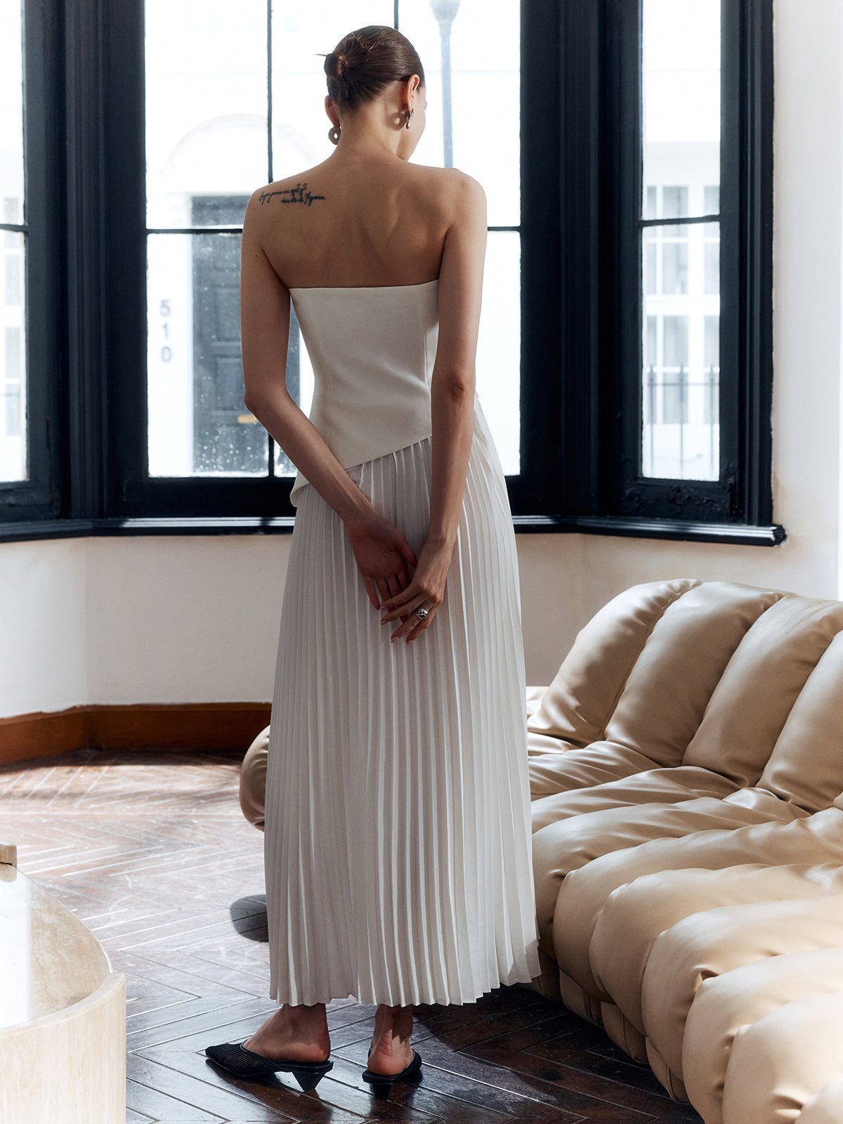 Women’s Elegant Pleated Sleeveless Maxi Dress – Side Split Slim Fit Occasion Dress