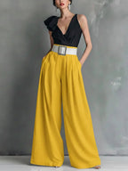 Women’s High-Waisted Wide Leg Pants – Solid Color Loose Fit Casual Trousers