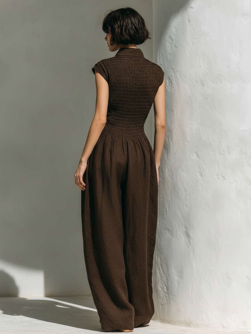 Women’s Linen Blend Cap Sleeve Wide Leg Jumpsuit – Minimalist One-Piece Casual Chic Outfit