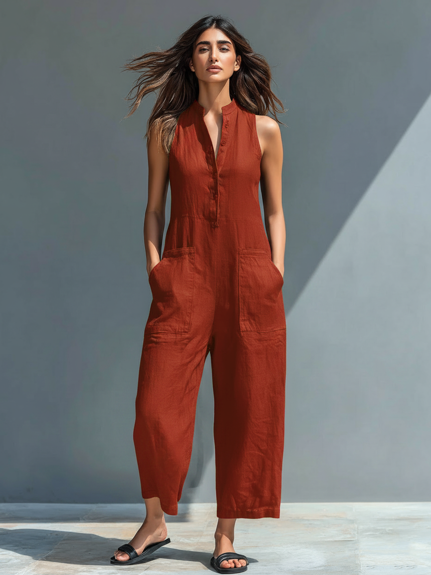 Onyx Wide-Leg Linen Jumpsuit  Black Sleeveless Balloon Leg Resort Jumpsuit