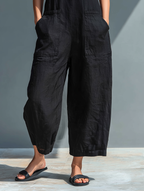 Onyx Wide-Leg Linen Jumpsuit  Black Sleeveless Balloon Leg Resort Jumpsuit