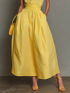 Women’s Minimalist Striped Lapel Maxi Dress – Sleeveless V-Neck Elegant Summer Resort Dress