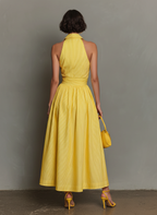 Women’s Minimalist Striped Lapel Maxi Dress – Sleeveless V-Neck Elegant Summer Resort Dress