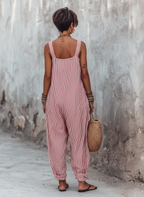 Women’s Minimalist Striped Square Neck Jumpsuit – Loose Fit Sleeveless Wide Leg Summer One-Piece Outfit