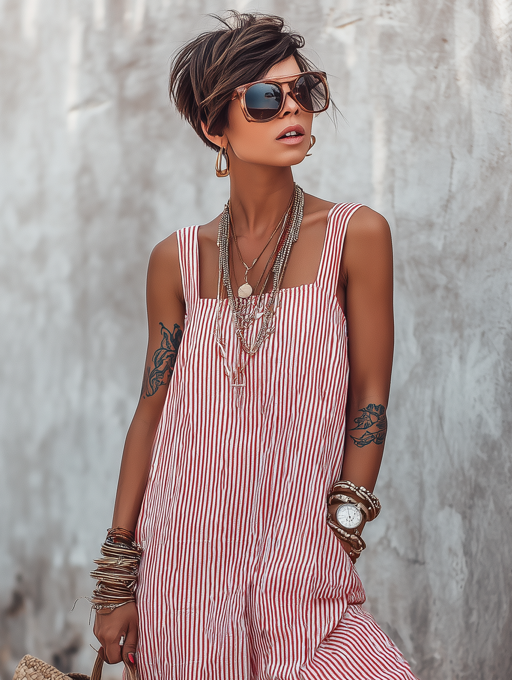 Women’s Minimalist Striped Square Neck Jumpsuit – Loose Fit Sleeveless Wide Leg Summer One-Piece Outfit