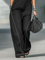 Women’s Minimalist Sleeveless Jumpsuit – Contrast Trim Loose Fit Modern Wide-Leg Outfit