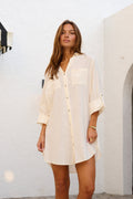 Women’s Oversized Cotton Shirt Dress – Long Sleeve Button Down Beach Cover-Up Casual Knee-Length Dress