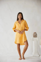 Women’s Oversized Cotton Shirt Dress – Long Sleeve Button Down Beach Cover-Up Casual Knee-Length Dress