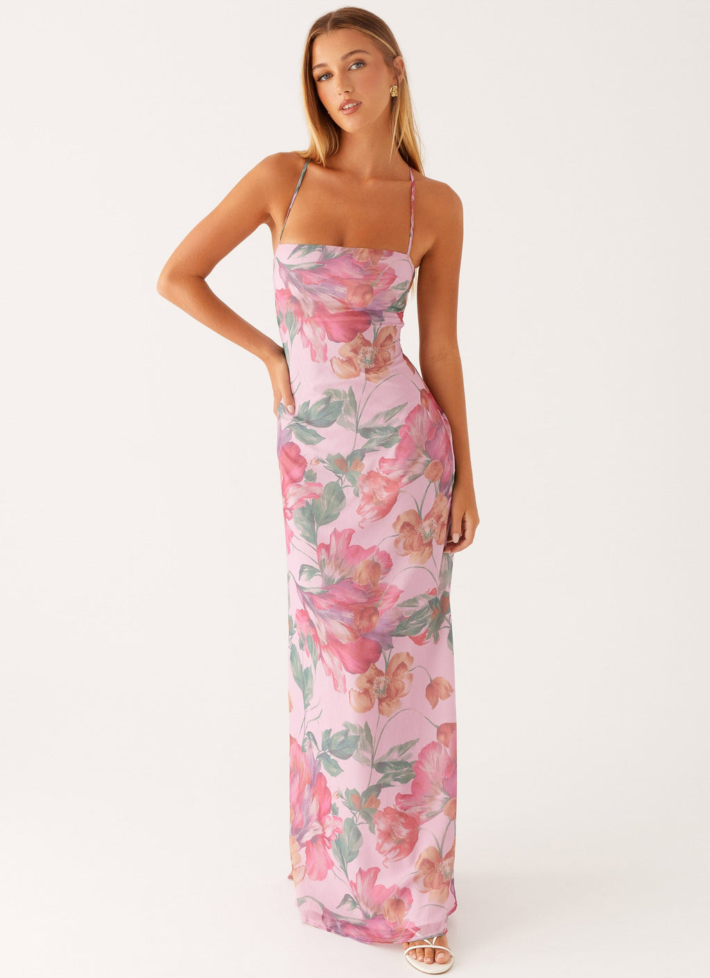 Floral Maxi Dress with Square Neck & Criss Cross Straps
