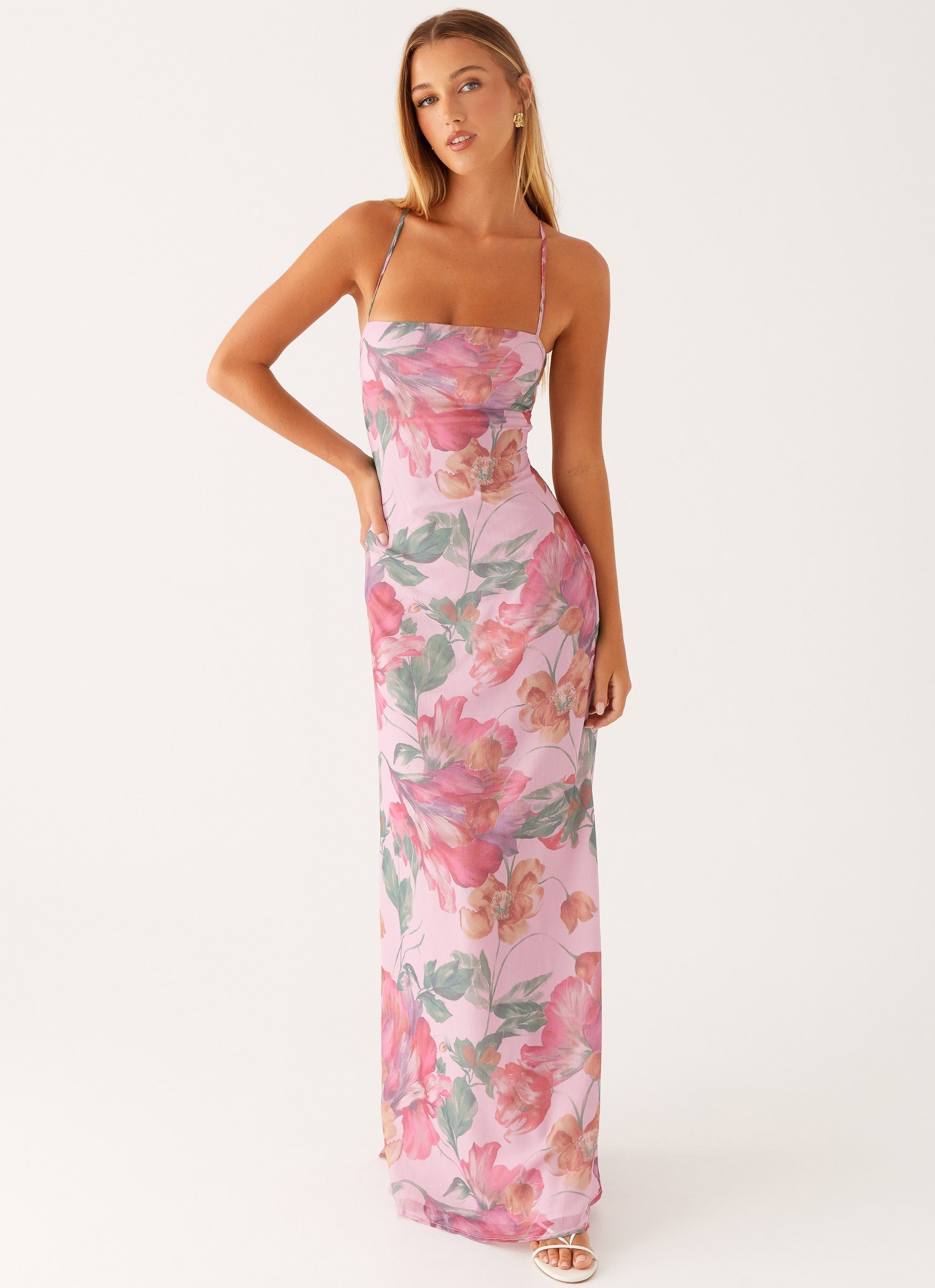 Floral Maxi Dress with Square Neck & Criss Cross Straps