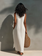 Women’s Sleeveless Cutout Neck Maxi Dress – Modern Minimalist Elegant Casual Summer Dress