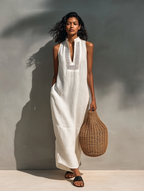 Women’s Sleeveless Cutout Neck Maxi Dress – Modern Minimalist Elegant Casual Summer Dress