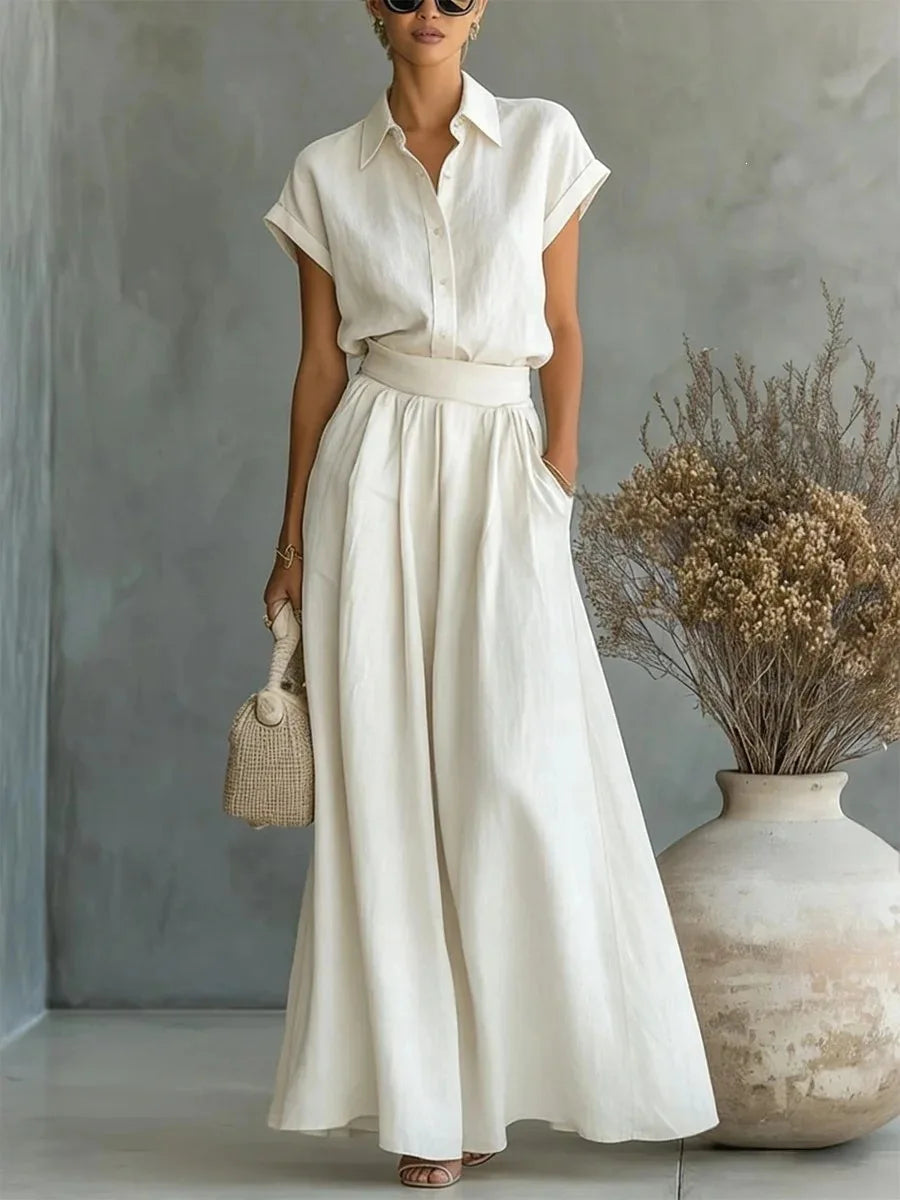 Women’s Solid Color Two-Piece Pants Set – Relaxed Fit Minimalist Co-Ord Outfit