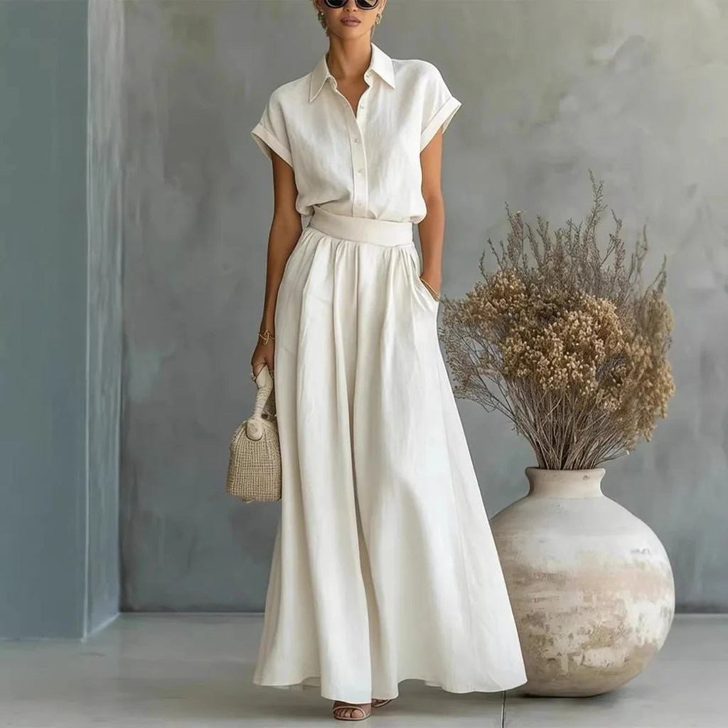 Women’s Solid Color Two-Piece Pants Set – Relaxed Fit Minimalist Co-Ord Outfit