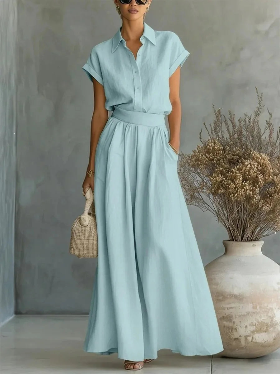Women’s Solid Color Two-Piece Pants Set – Relaxed Fit Minimalist Co-Ord Outfit