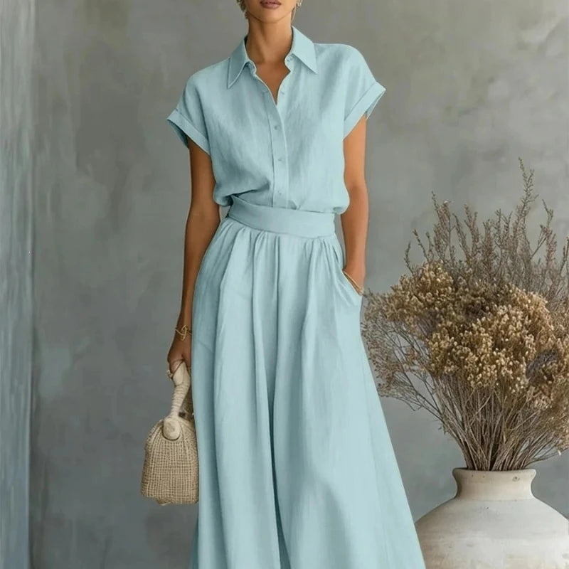 Women’s Solid Color Two-Piece Pants Set – Relaxed Fit Minimalist Co-Ord Outfit