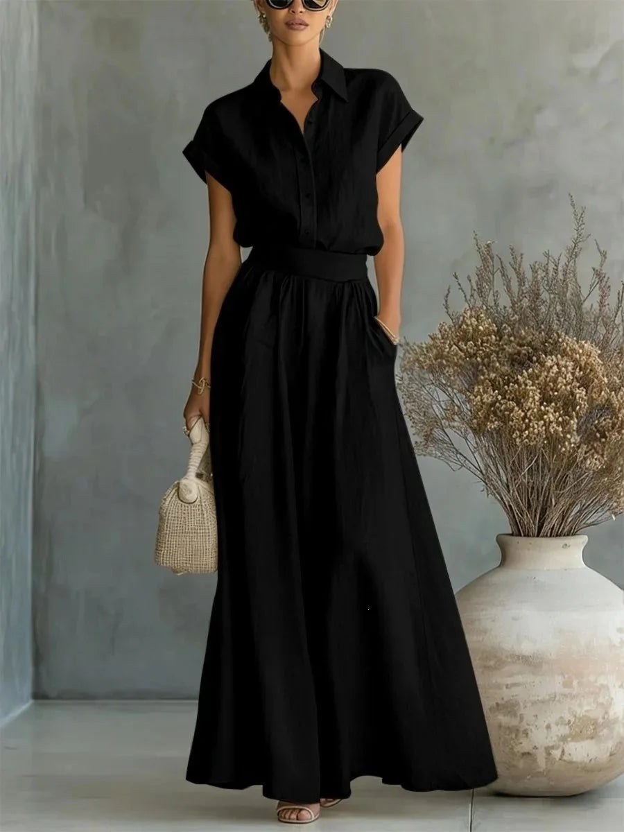 Women’s Solid Color Two-Piece Pants Set – Relaxed Fit Minimalist Co-Ord Outfit