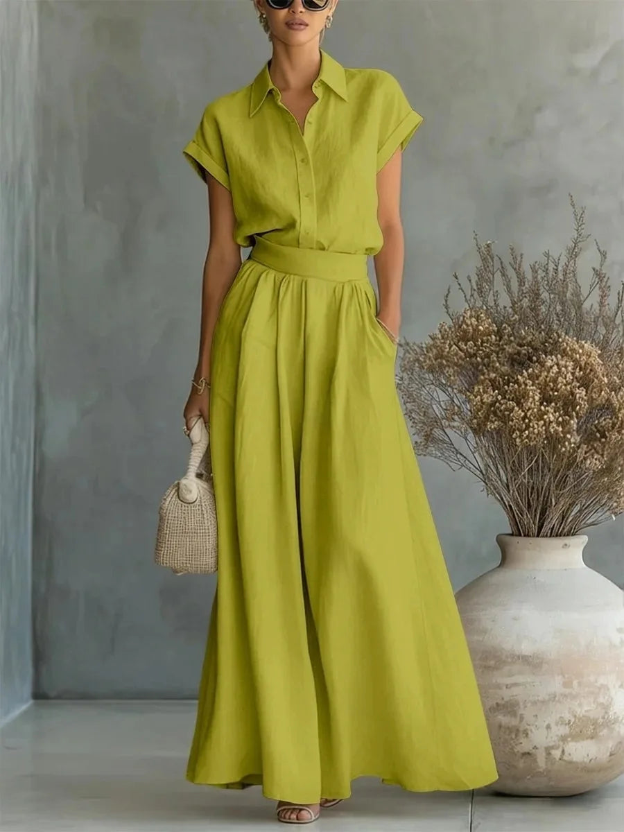 Women’s Solid Color Two-Piece Pants Set – Relaxed Fit Minimalist Co-Ord Outfit