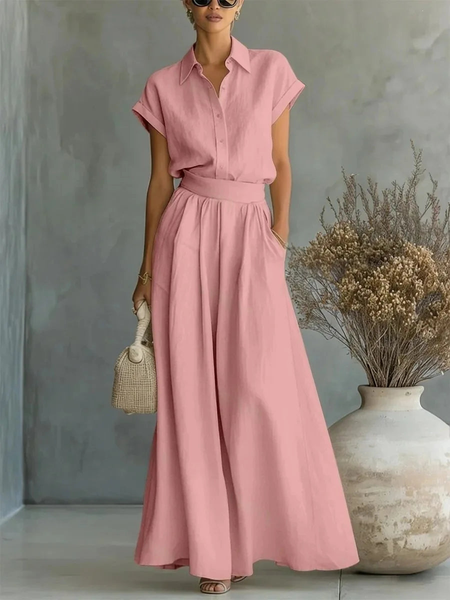 Women’s Solid Color Two-Piece Pants Set – Relaxed Fit Minimalist Co-Ord Outfit