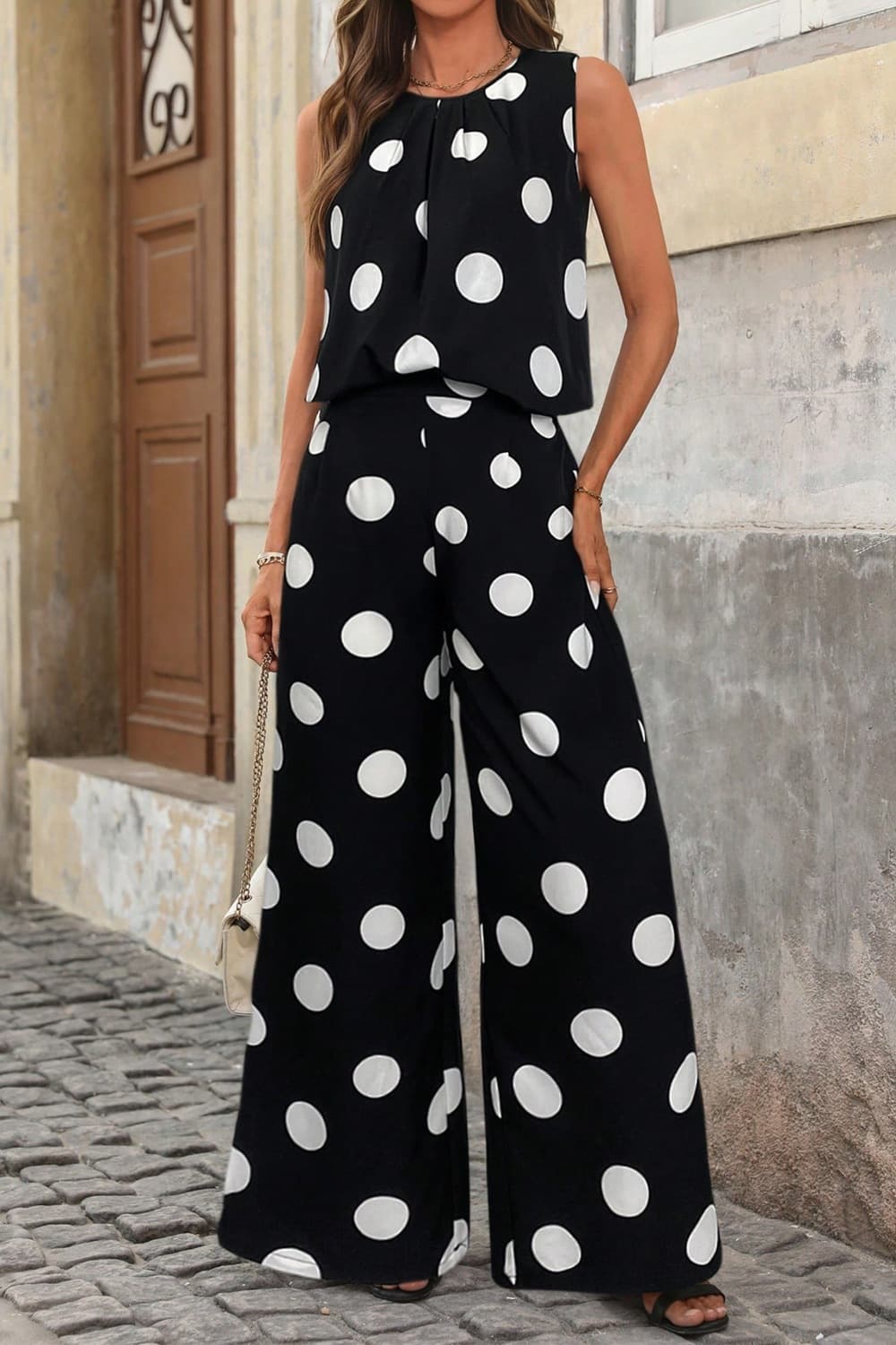Women’s Minimalist 2-Piece Casual Set – Lightweight Polyester Top & Pants Everyday Outfit